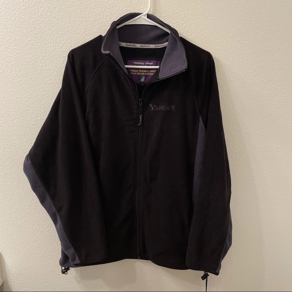 Yahoo tech company fleece jacket black happy holiday from David and Jerry vtg